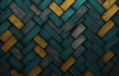 Tapet personalizat Modern cu placi diagonale de lemn in nuante de turoaz si galben - TURQUOISE WOOD