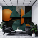 Tapet personalizat Modern cu forme geometrice marmorate cu efect 3D in nuante de turcoaz si portocaliu - MARBLED ORANGE
