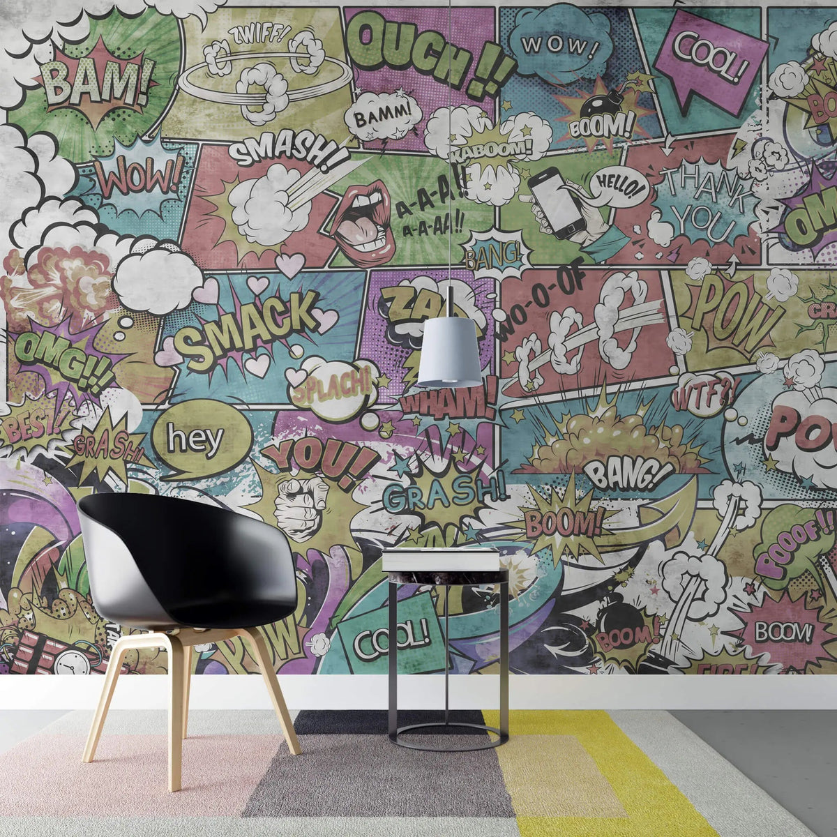 Tapet personalizat pop art & cartoon cu expresii in stil retro retro speech bubbles