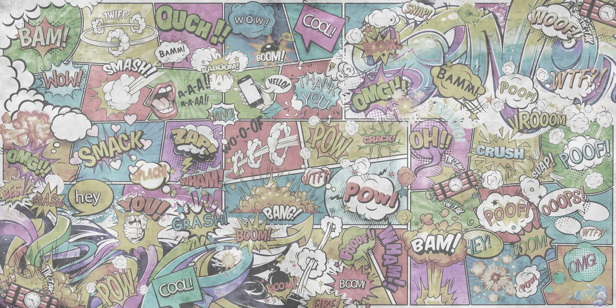 Tapet personalizat pop art & cartoon cu expresii in stil retro retro speech bubbles