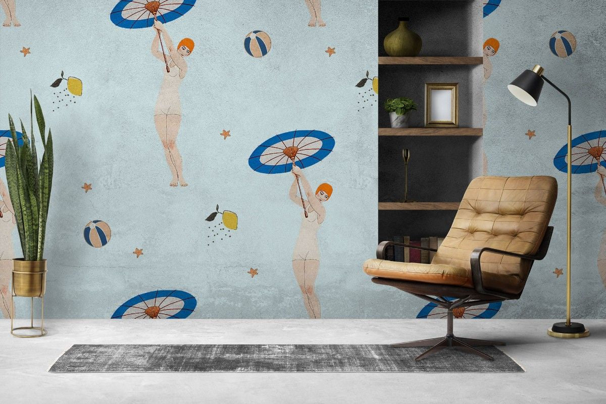 Tapet personalizat pop art & cartoon cu pattern retro intr o atmosfera de vara