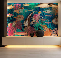 Tapet Personalizat Pop Art & Cartoon in stil retro cu pesti si viata acvatica - RETRO FISH