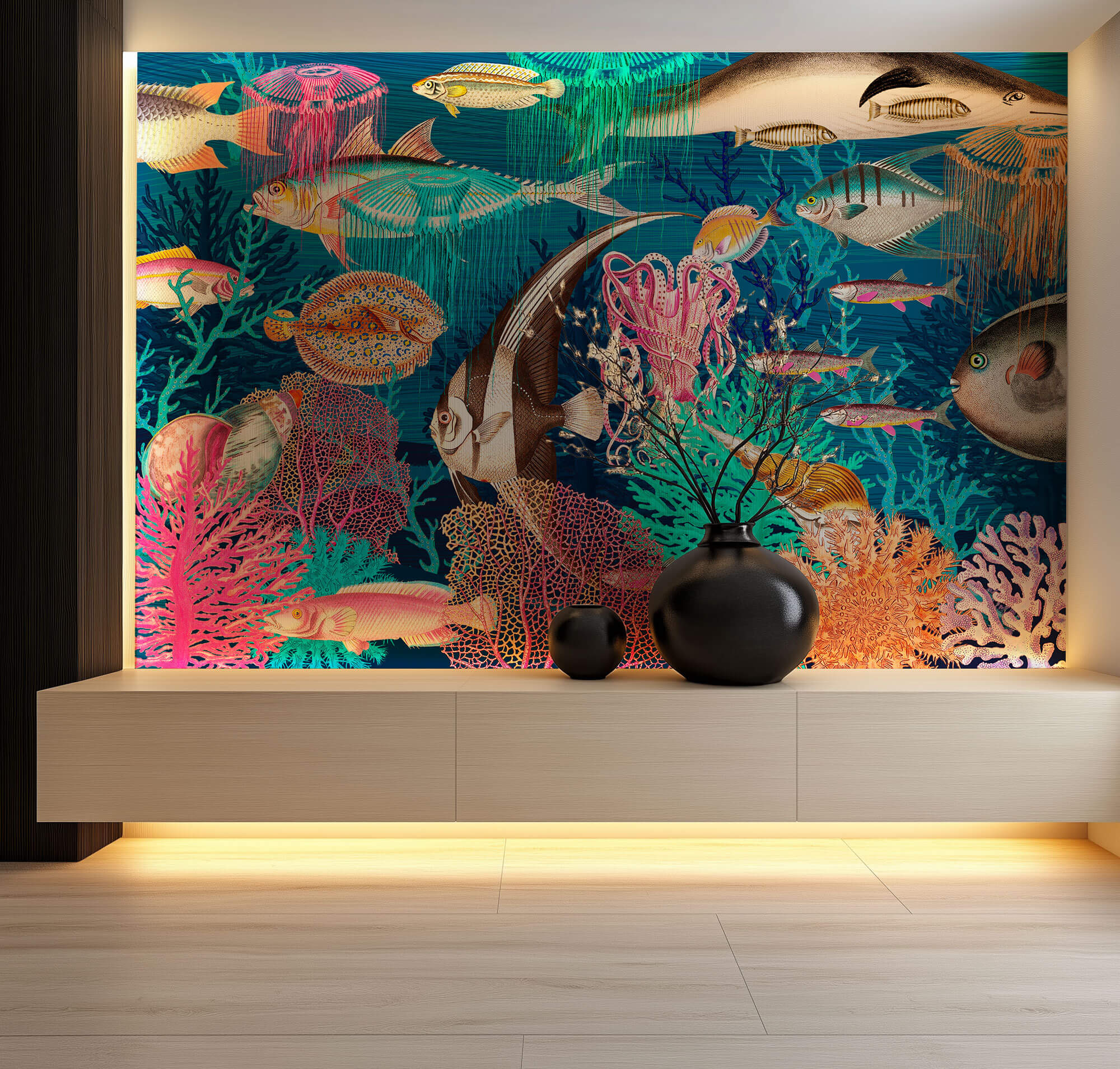 Tapet Personalizat Pop Art & Cartoon in stil retro cu pesti si viata acvatica - RETRO FISH