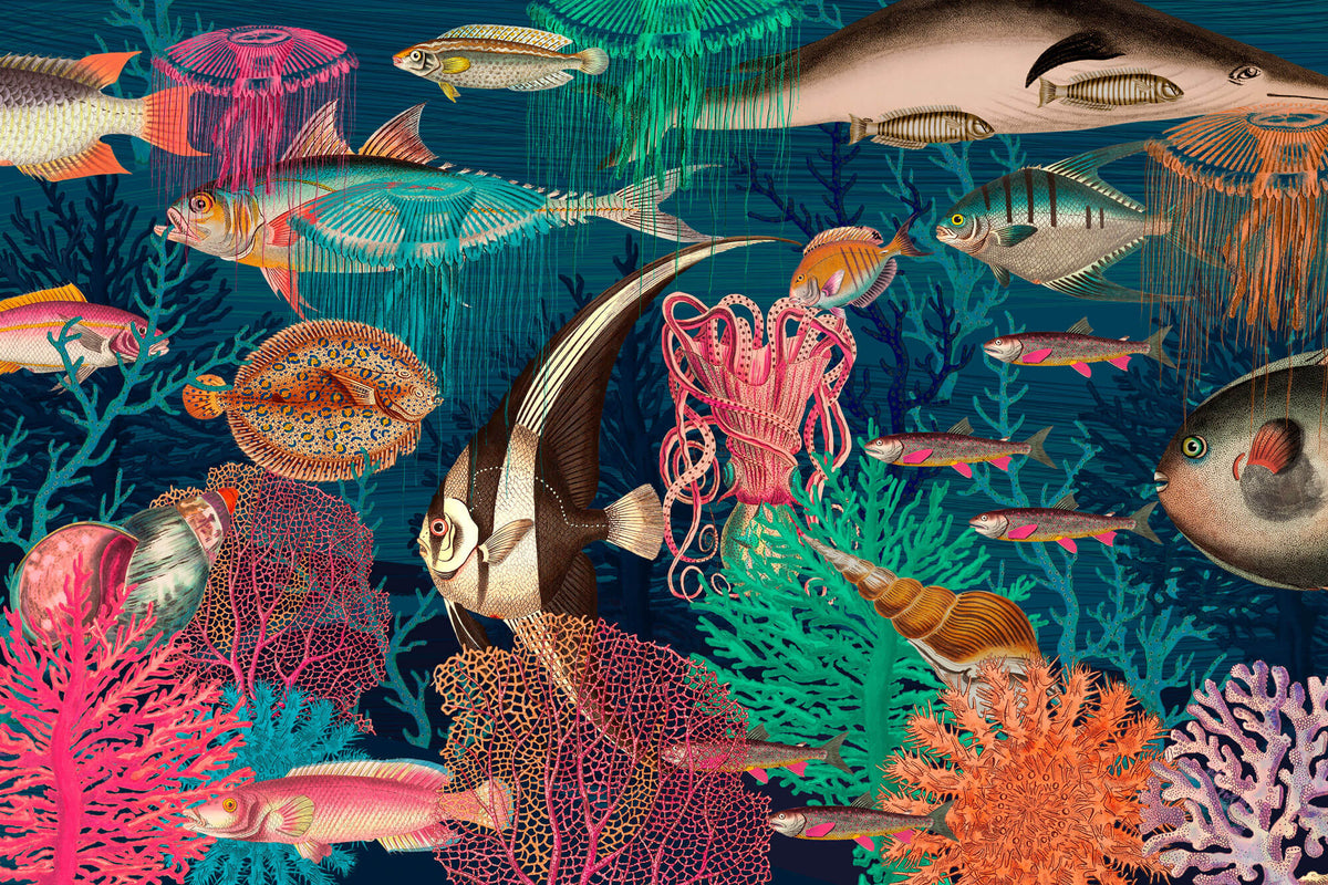 Tapet Personalizat Pop Art & Cartoon in stil retro cu pesti si viata acvatica - RETRO FISH