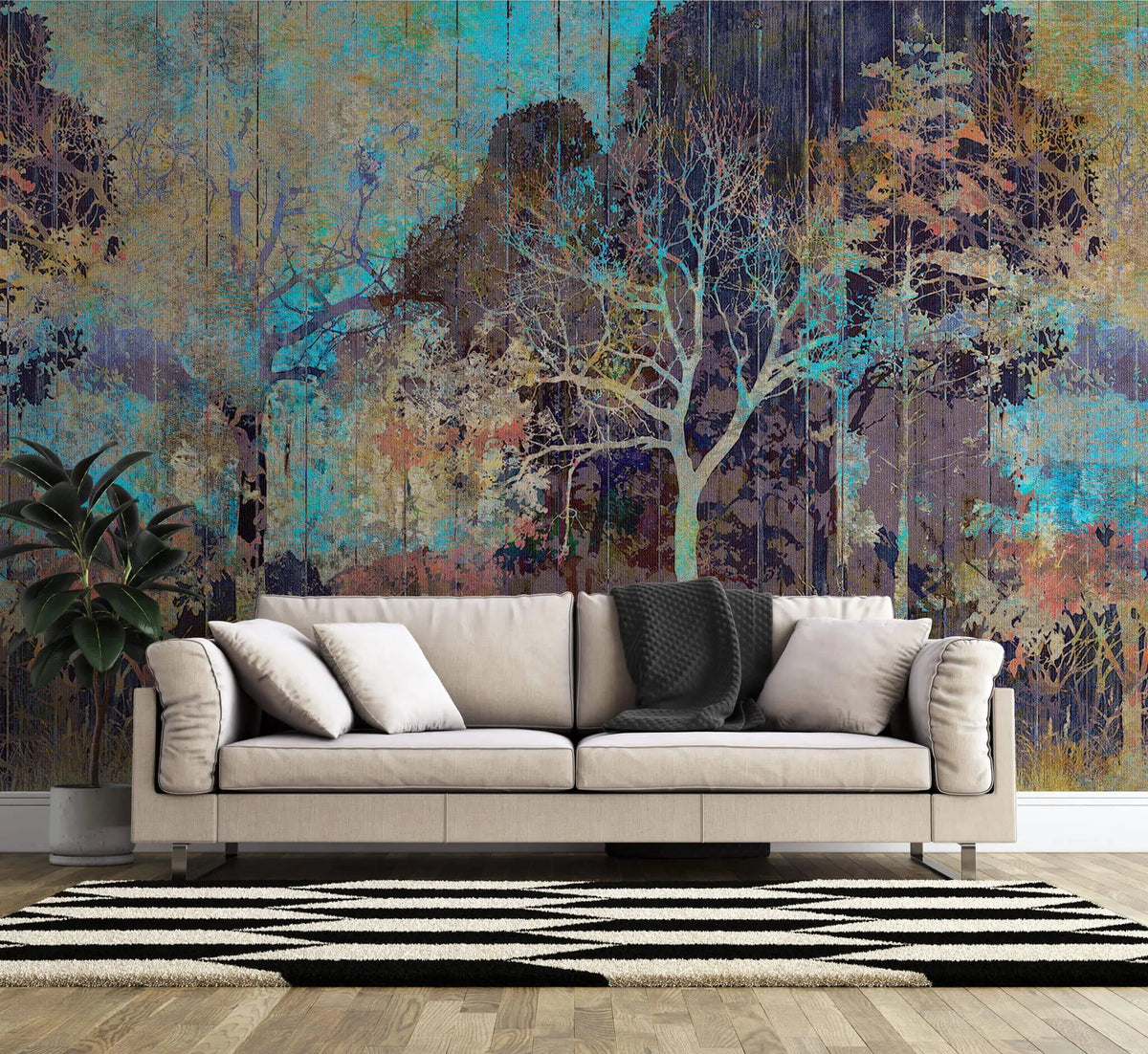 Tapet personalizat forest cu padure pictata abstract painted forest