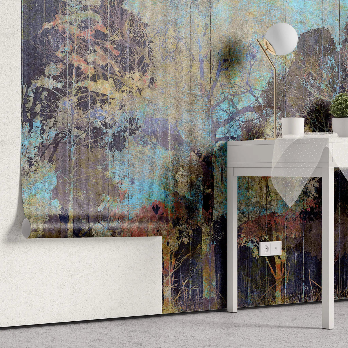 Tapet personalizat forest cu padure pictata abstract painted forest