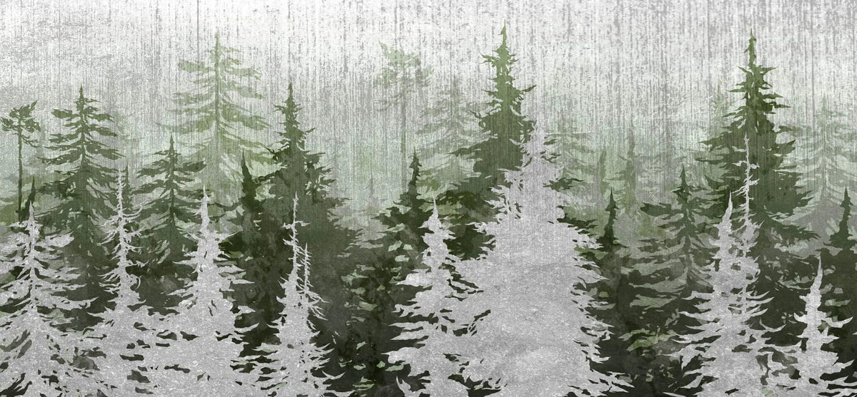 Tapet personalizat forest cu brazi verzi si argintii silver green pine