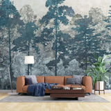 Tapet personalizat forest cu copaci in tonuri de albastru blue forest