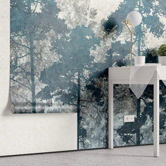 Tapet personalizat forest cu copaci in tonuri de albastru blue forest