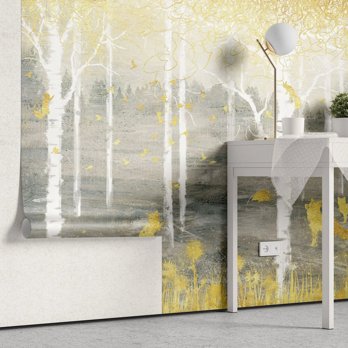 Tapet personalizat forest cu padure aurita golden forest