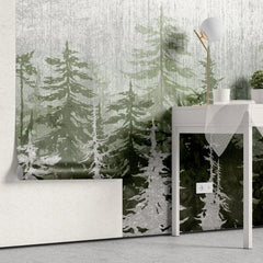 Tapet personalizat forest cu brazi verzi si argintii silver green pine ii
