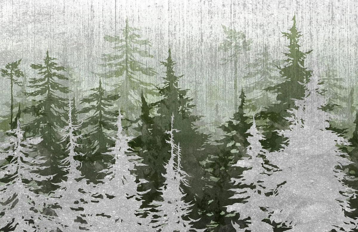 Tapet personalizat forest cu brazi verzi si argintii silver green pine ii