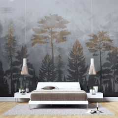 Tapet personalizat forest cu padure si copaci cu frunze de alama brass trees
