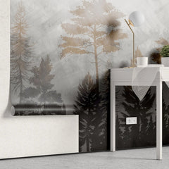 Tapet personalizat forest cu padure si copaci cu frunze de alama brass trees