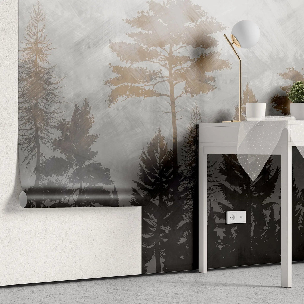 Tapet personalizat forest cu padure si copaci cu frunze de alama brass trees