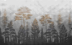Tapet personalizat forest cu padure si copaci cu frunze de alama brass trees