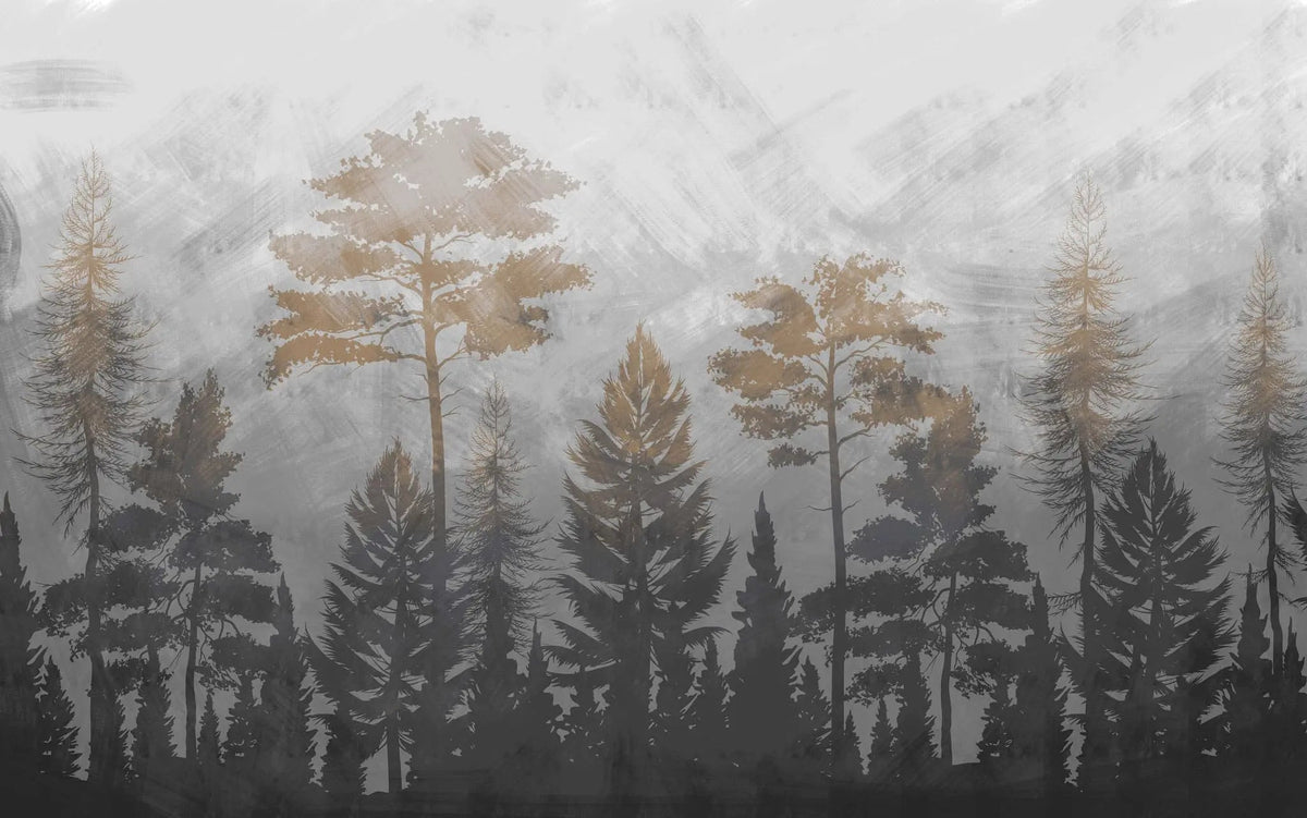 Tapet personalizat forest cu padure si copaci cu frunze de alama brass trees