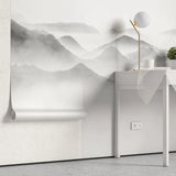 Tapet personalizat forest cu munti si ceata foggy peaks