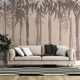 Tapet personalizat forest cu padure de bambus pe fundal roz bamboo forest