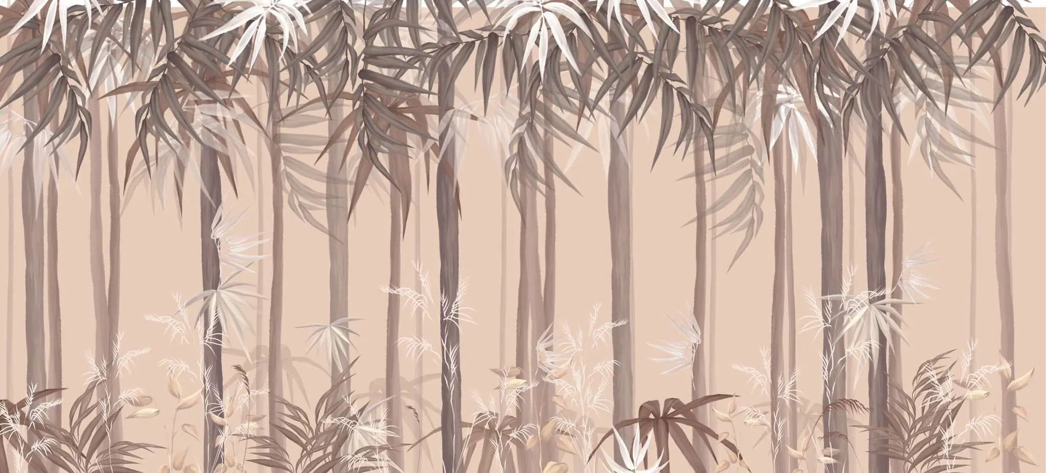 Tapet personalizat forest cu padure de bambus pe fundal roz bamboo forest