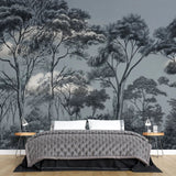 Tapet personalizat forest cu padure de safari si nori in nuante de albastru bleu blue safari