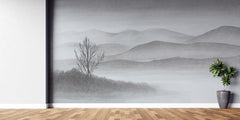 Tapet personalizat forest cu o reprezentare artistica a unei paduri cu forme geometrice si elemente rustice aducand un stil traditional bacovian