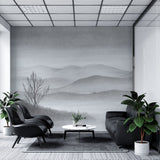Tapet personalizat forest cu o reprezentare artistica a unei paduri cu forme geometrice si elemente rustice aducand un stil traditional bacovian