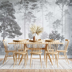 Fototapet personalizat forest cu un peisaj de padure in tonuri de gri cu detalii subtile ideal pentru un decor calm si sofisticat greyscale forest