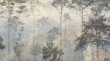 Fototapet personalizat forest cu o ilustratie de safari in tonuri reci cu siluete de copaci si vegetatie oferind o atmosfera moderna si distincta cold safari