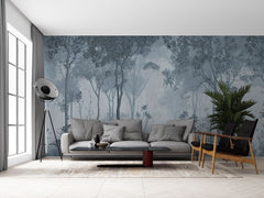 Fototapet personalizat forest cu o reprezentare artistica a unor cerbi intr o padure intunecata evocand o atmosfera misterioasa inainte de furtuna deers before storm