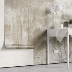 Tapet personalizat forest cu o silueta a copacilor texturata ca o panza oferind un aspect artistic si modern textile paint forest