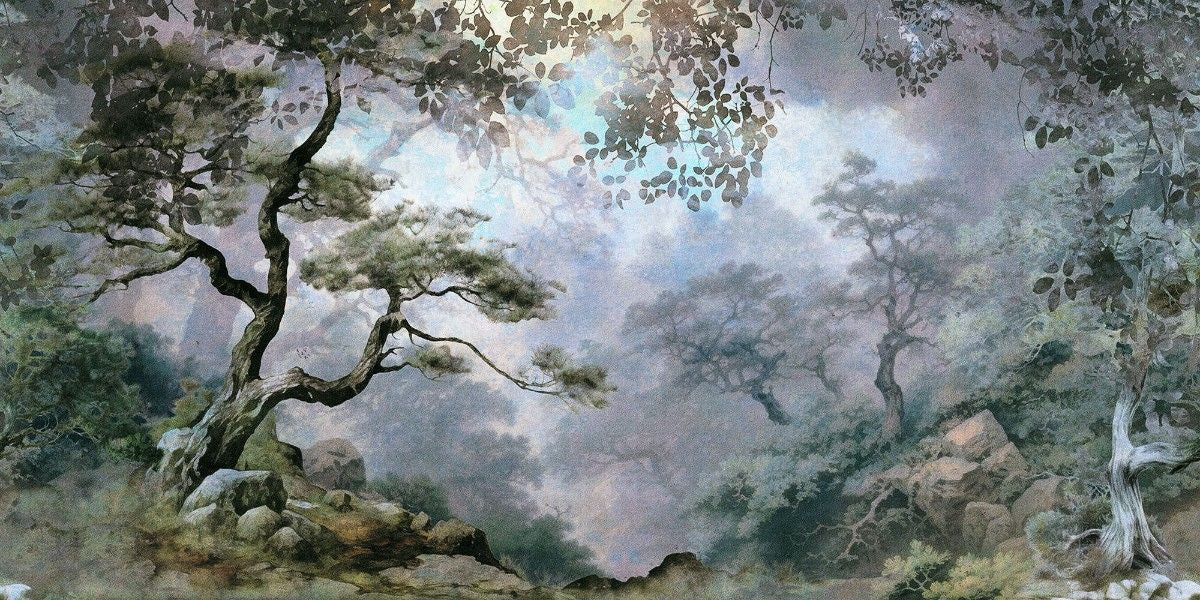 Tapet personalizat forest cu o reprezentare artistica a florei si faunei dintr o perioada preistorica creand o atmosfera de poveste si mister the hobbit
