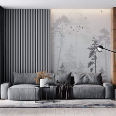 Tapet Personalizat Forest cu peisaj vertical dintr-o padure in ceata - VERTICAL FOG TREES