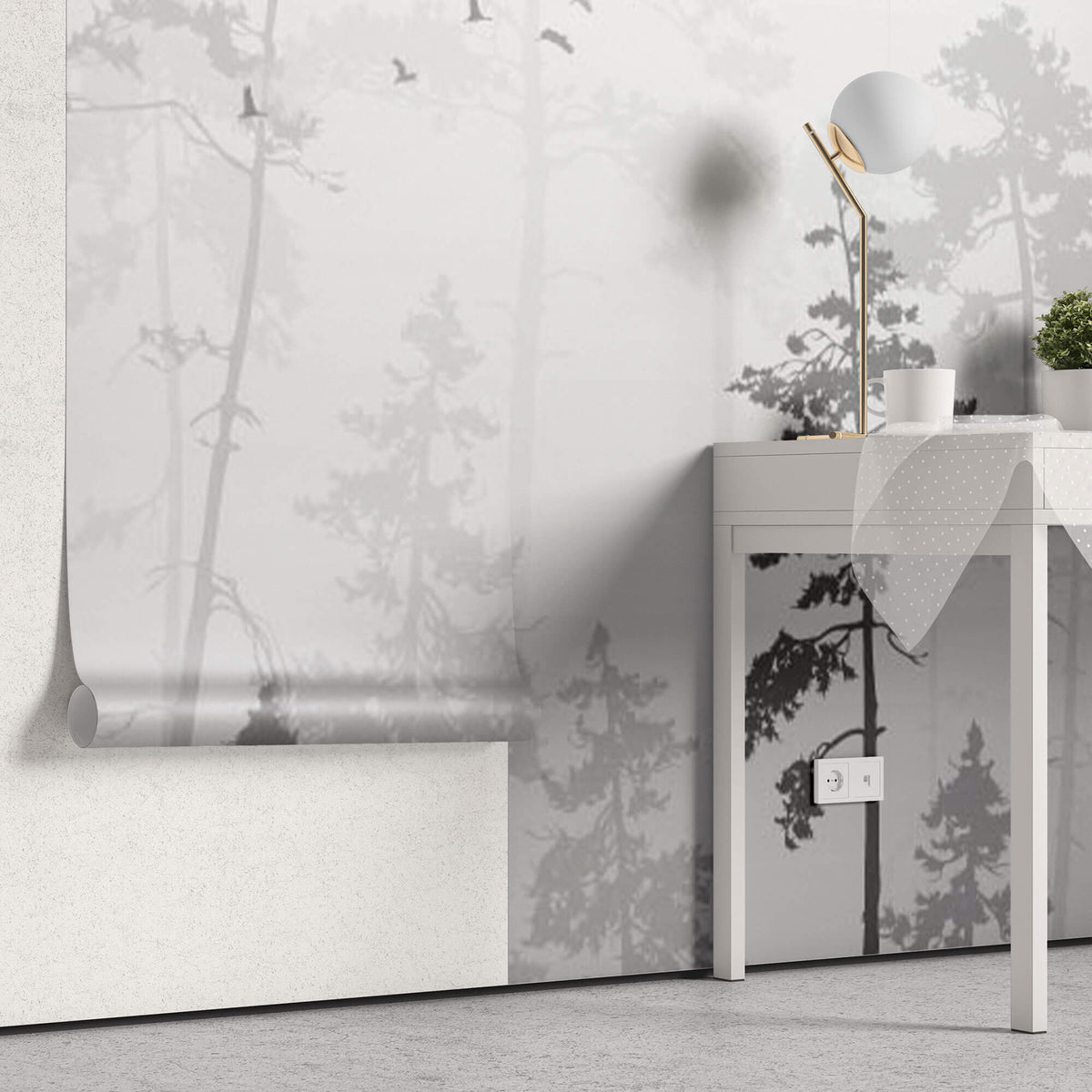 Tapet Personalizat Forest cu peisaj vertical dintr-o padure in ceata - VERTICAL FOG TREES