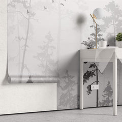 Tapet Personalizat Forest cu peisaj vertical dintr-o padure in ceata - VERTICAL FOG TREES