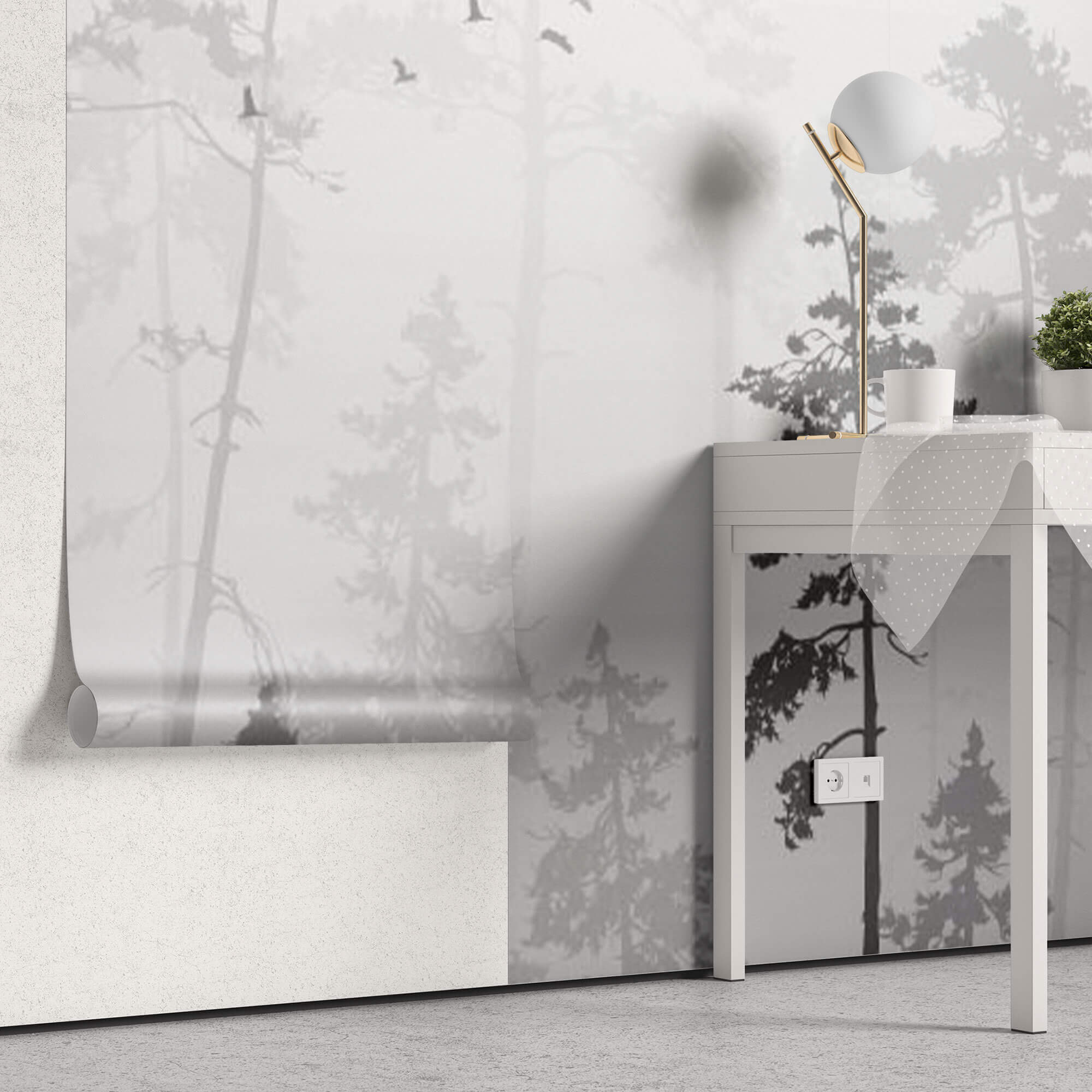 Tapet Personalizat Forest cu peisaj vertical dintr-o padure in ceata - VERTICAL FOG TREES