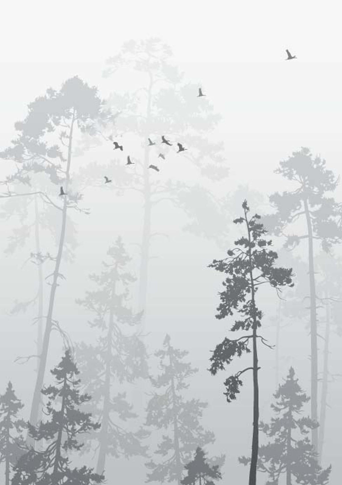 Tapet Personalizat Forest cu peisaj vertical dintr-o padure in ceata - VERTICAL FOG TREES