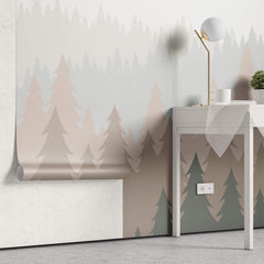 Tapet Personalizat Forest cu brazi in nuante pastel vazuti din departare - PASTEL FOREST