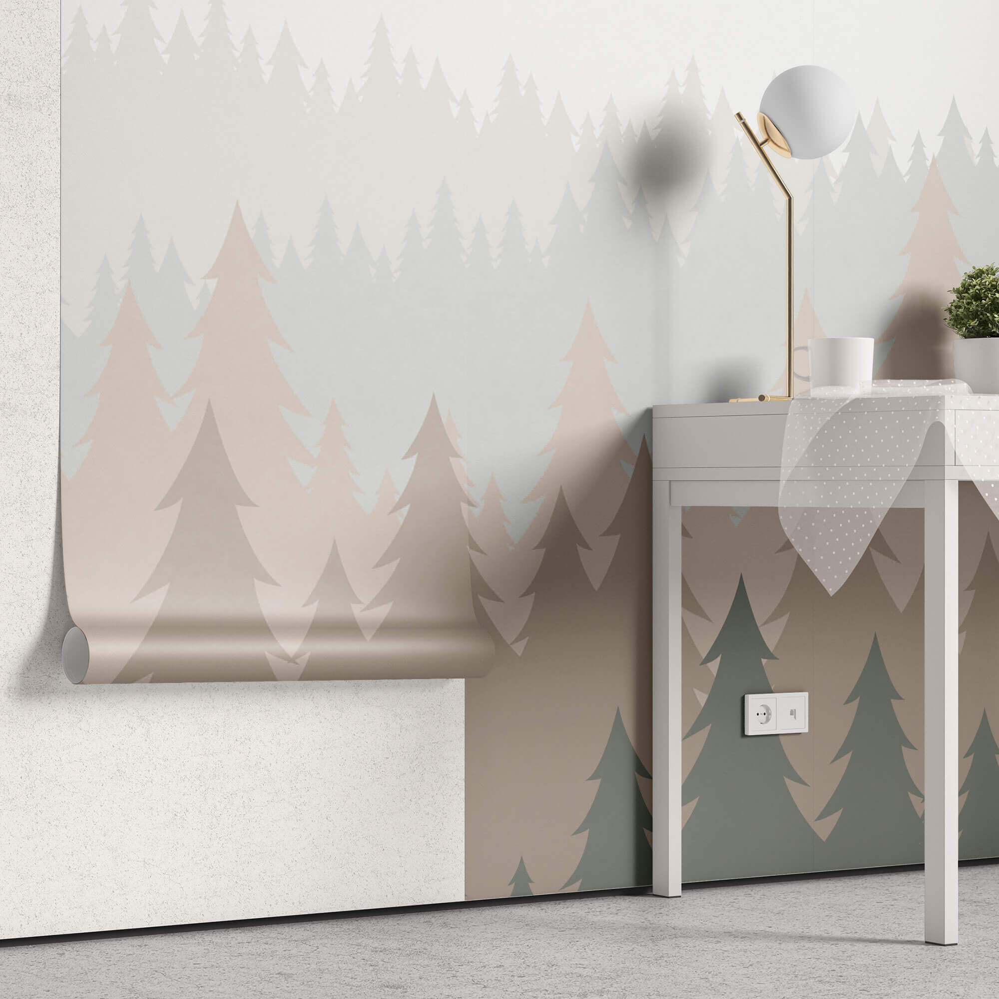 Tapet Personalizat Forest cu brazi in nuante pastel vazuti din departare - PASTEL FOREST