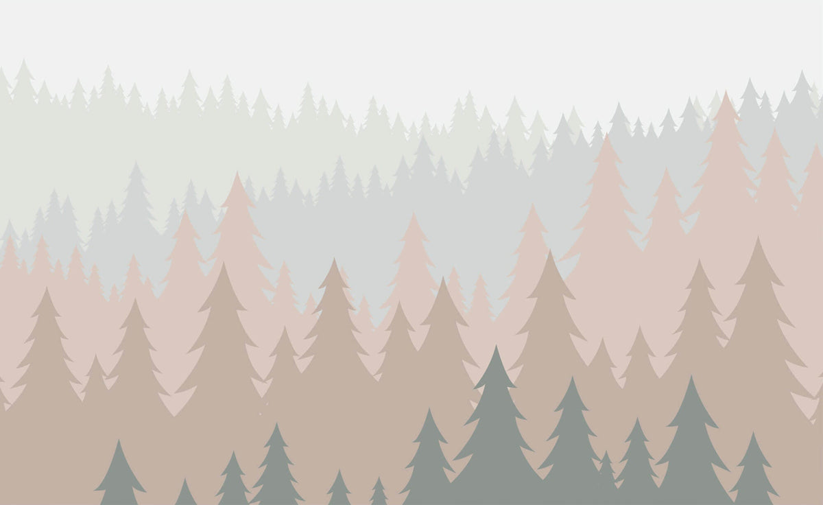 Tapet Personalizat Forest cu brazi in nuante pastel vazuti din departare - PASTEL FOREST
