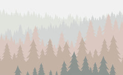 Tapet Personalizat Forest cu brazi in nuante pastel vazuti din departare - PASTEL FOREST