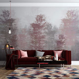Tapet Personalizat Forest cu copaci in nuante de roz si brazi in ceata - PINK BAMBOO FOREST