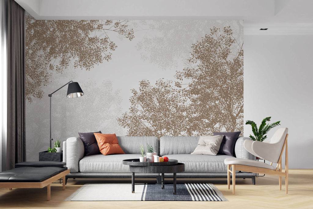 Tapet Personalizat Forest cu padure de foioase in nuante de bej - BROWN CONIFEROUS