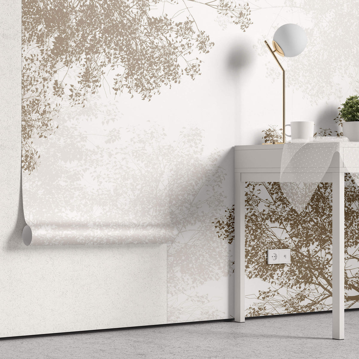 Tapet Personalizat Forest cu padure de foioase in nuante de bej - BROWN CONIFEROUS