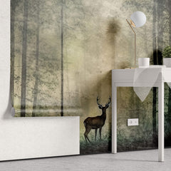 Tapet Personalizat Forest cu cerb si padure intunecata cu fundal texturat - DARK REINDEER
