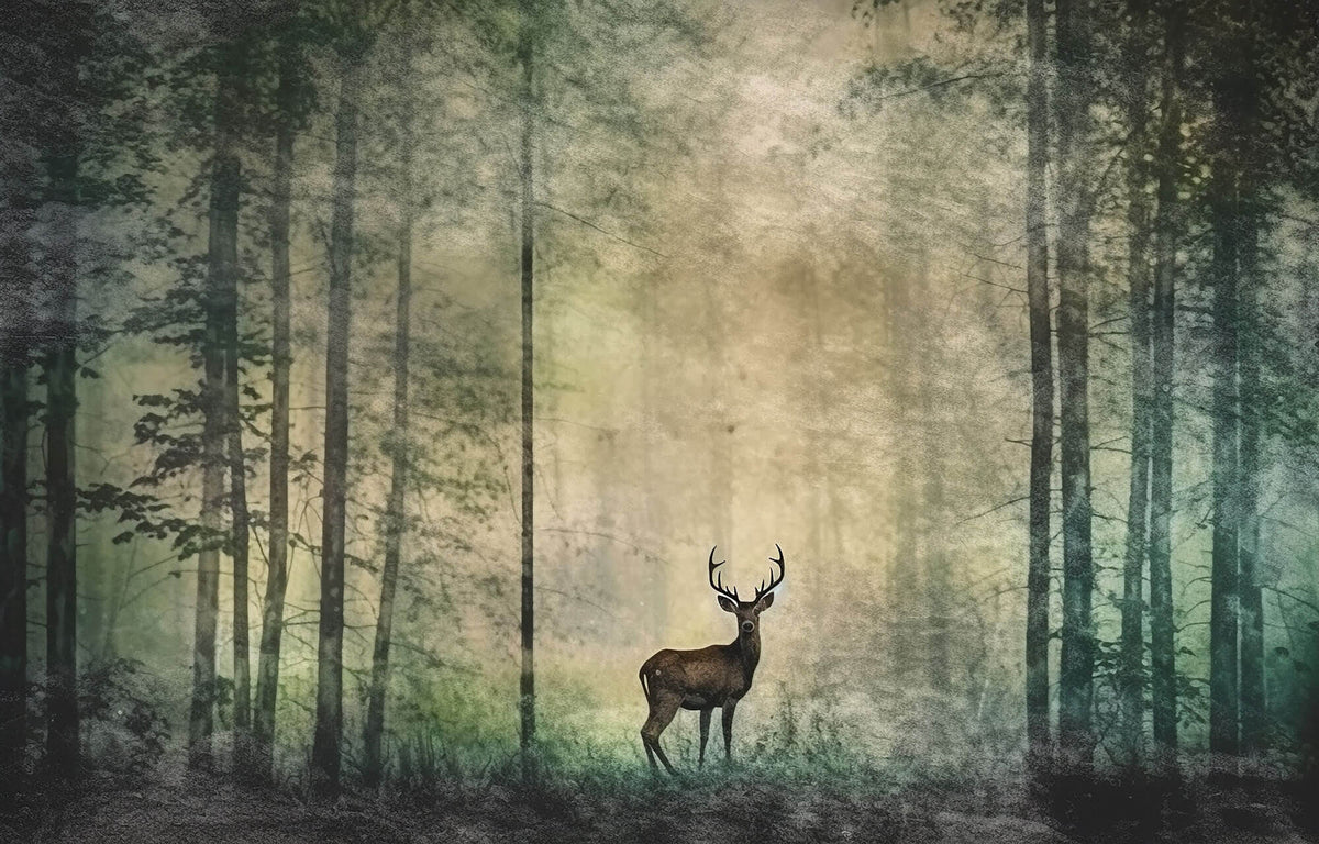 Tapet Personalizat Forest cu cerb si padure intunecata cu fundal texturat - DARK REINDEER