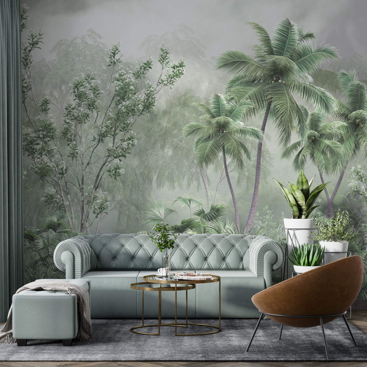 Tapet Personalizat Forest cu padure tropicala verde in ceata - DENSE TROPICAL FOREST