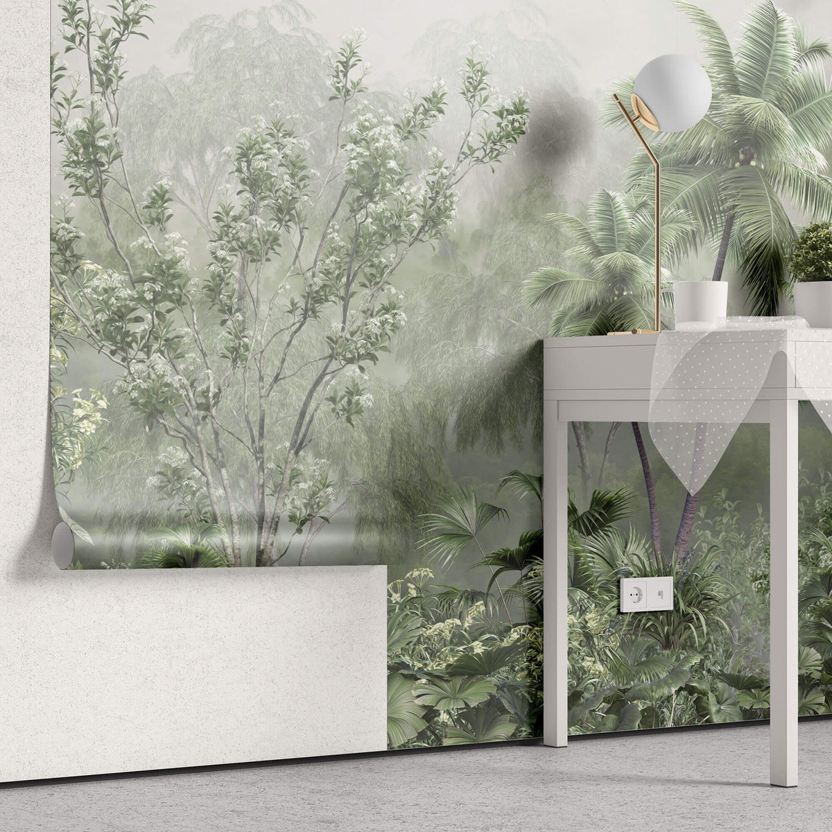 Tapet Personalizat Forest cu padure tropicala verde in ceata - DENSE TROPICAL FOREST