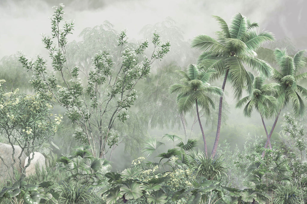 Tapet Personalizat Forest cu padure tropicala verde in ceata - DENSE TROPICAL FOREST