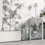 Tapet Personalizat Forest cu padure de foioase cu cer in ceata - FADED GREEN